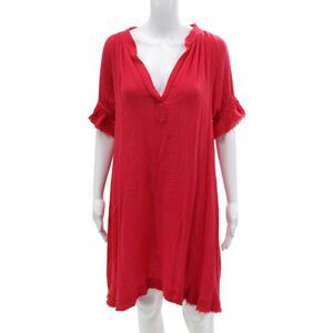 9 Seed Womens V Neck Short Sleeve Coverup Dress Red Size P/S